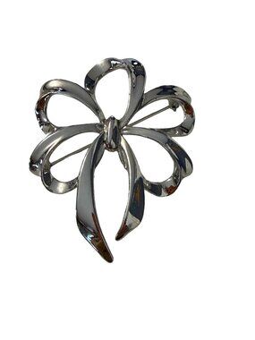 Vintage Napier Silver Tone Bow Brooch Large Ribbon Pin 2.5x2 Elegant Statement